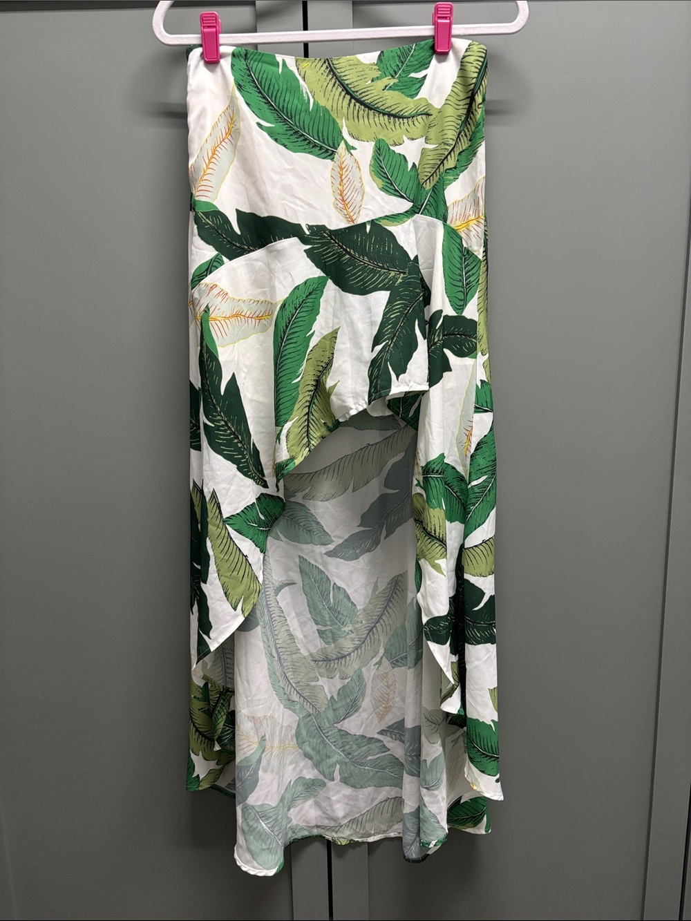 Tropical White High-Low Maxi Skort with Green Leaf Print